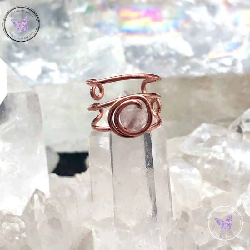 Rose Quartz Triple Band Copper Ear Cuff